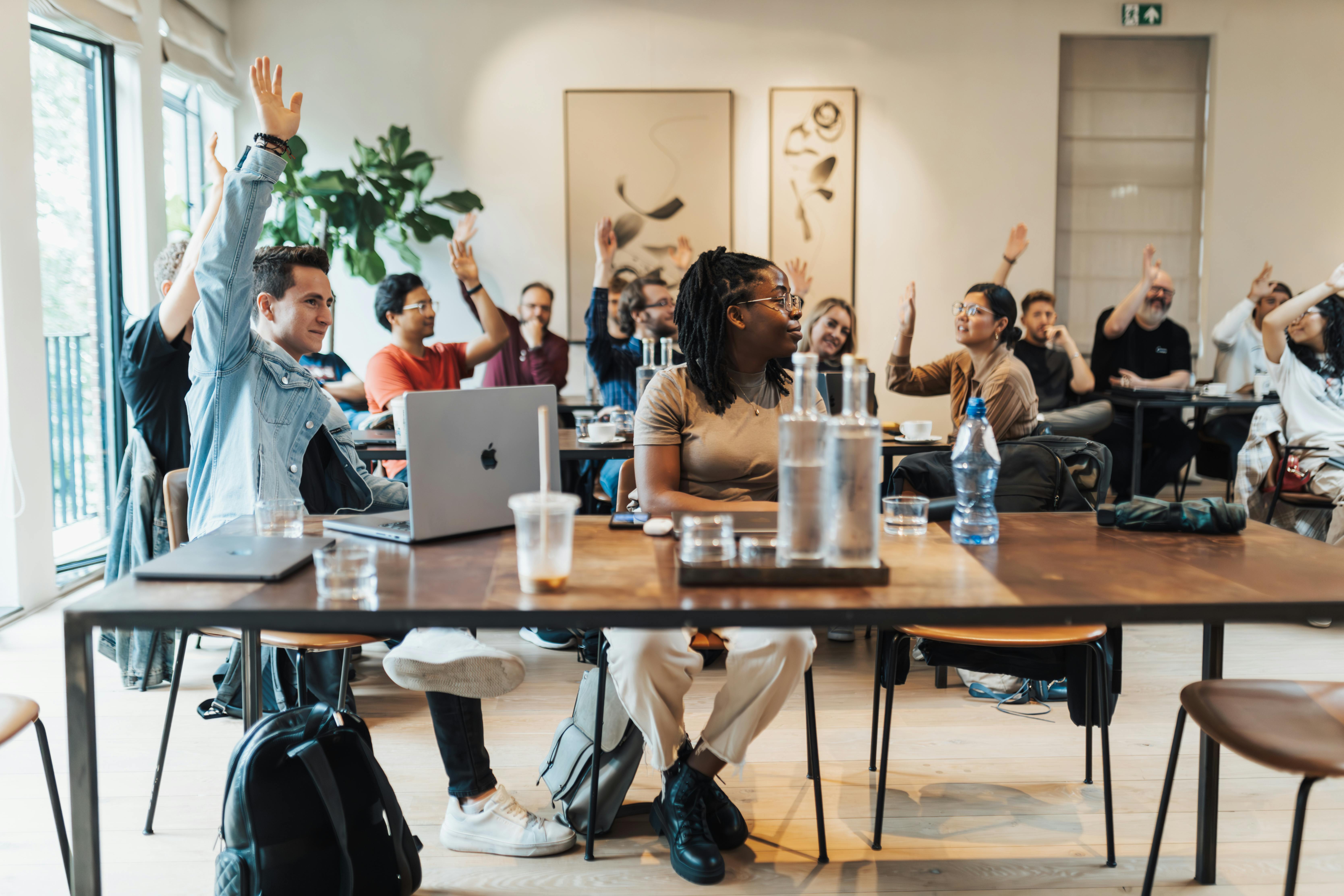 Diverse professionals collaborating in a digital security awareness training session